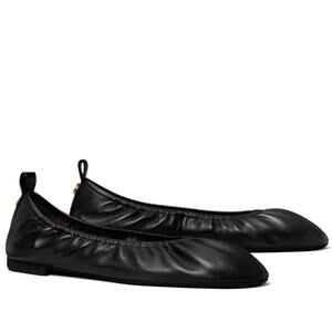 Tory Burch Eddie 2.0 Women's Black Leather Ballet Flats Size 8 MSRP $283